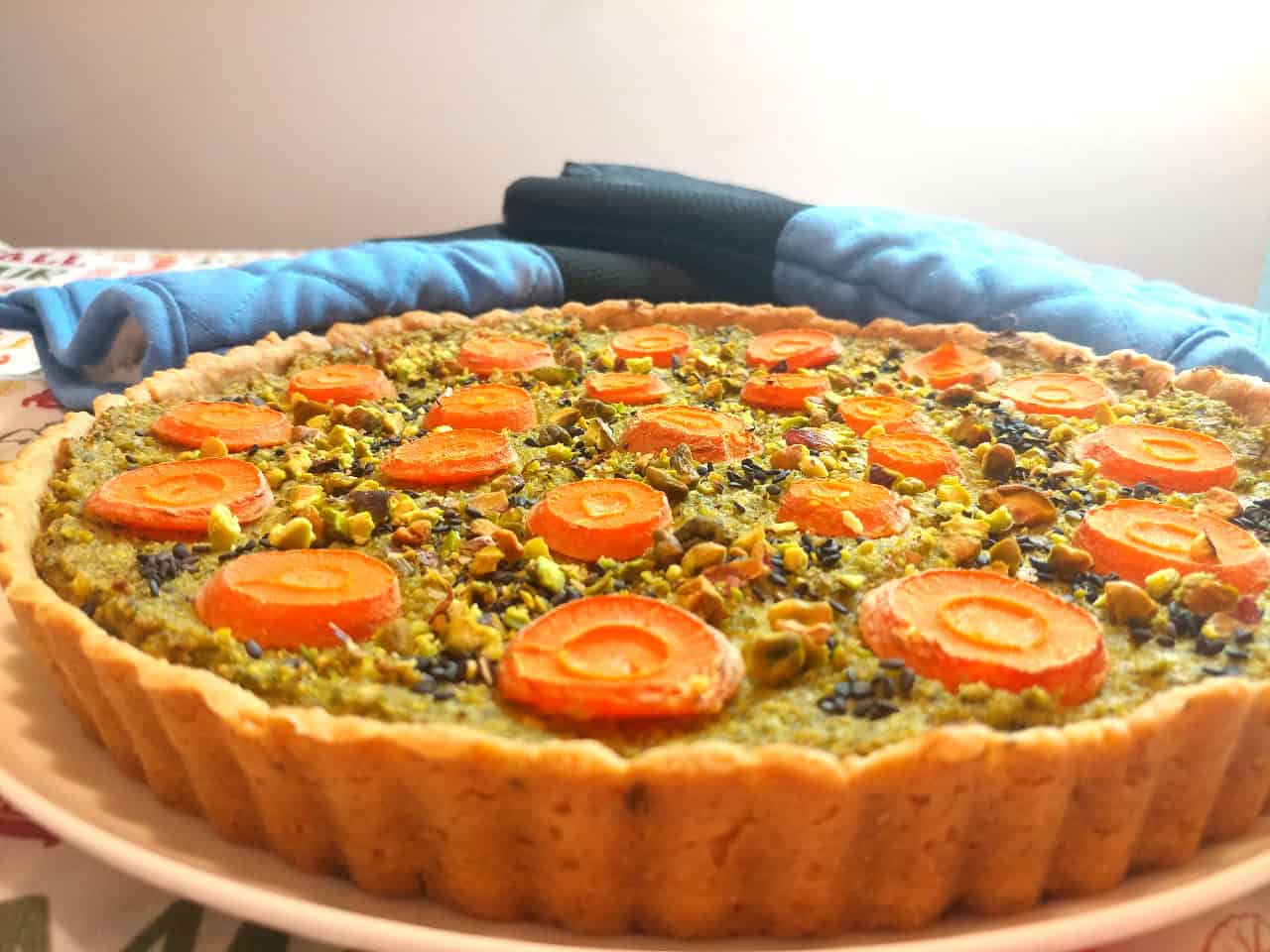 Broccoli pistachio and carrot quiche on a savory cracker crust Food & Story