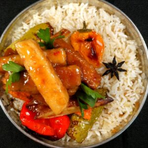 Stir Fry Glazed Tofu With Veggies And Rice