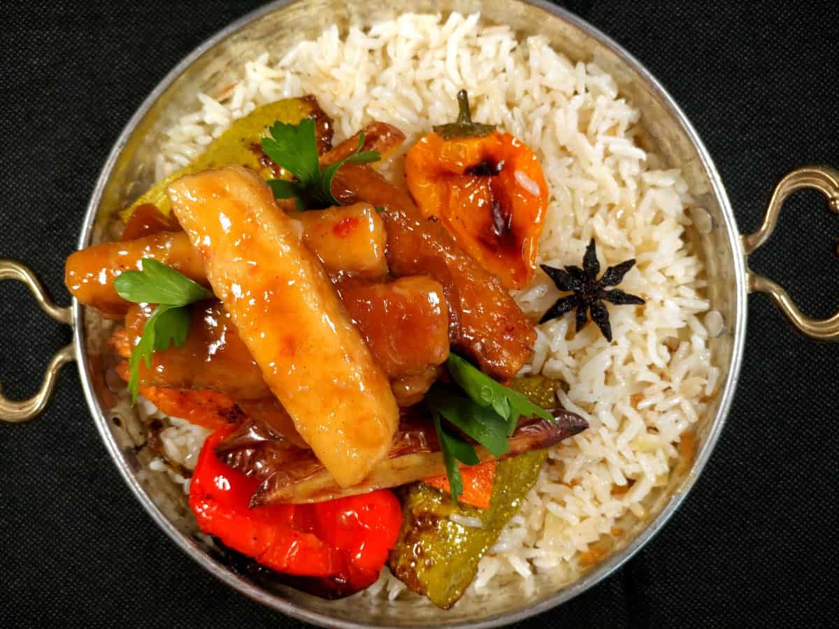 Stir Fry Glazed Tofu With Veggies And Rice