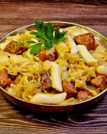 Tteokbokki, sauerkraut, and sausage