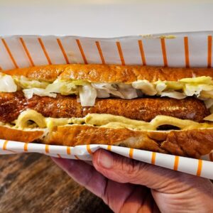 Hotdog and homemade sauerkraut in a bun (vegan) recipe