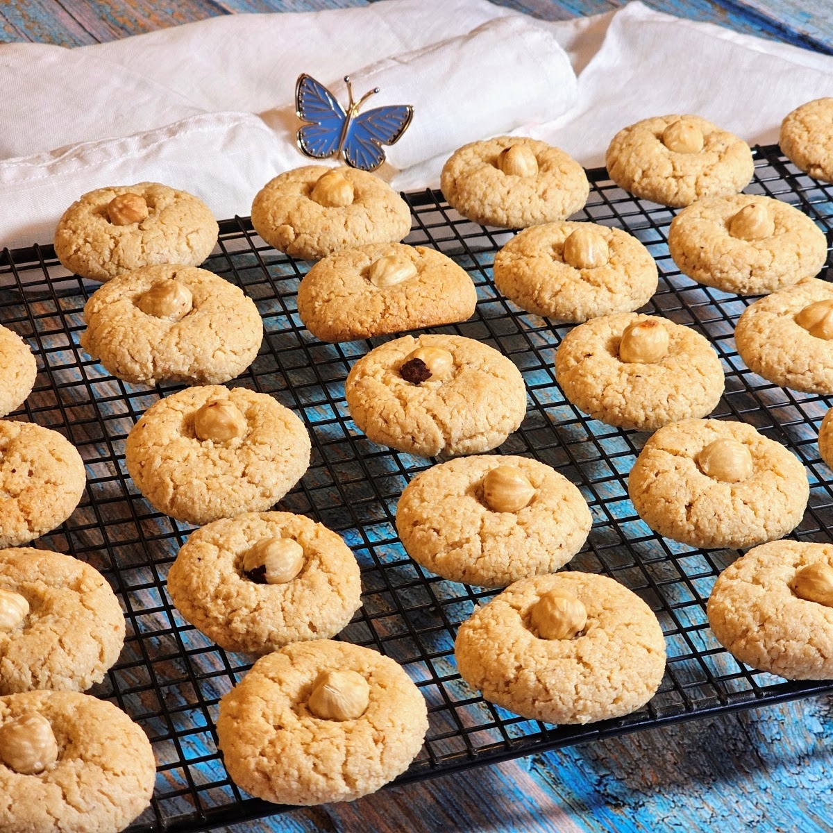 Vegan hazelnut cookies without chocolate, cooling on a wire rack